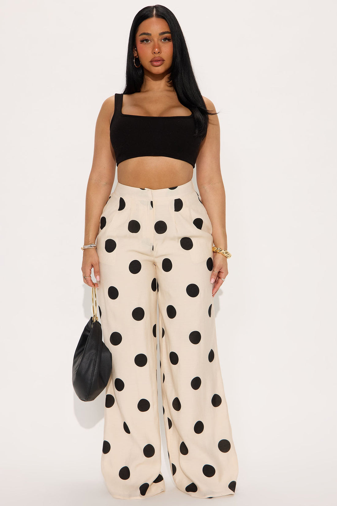 Missy High Rise Wide Leg Polka Dot Pant - Cream