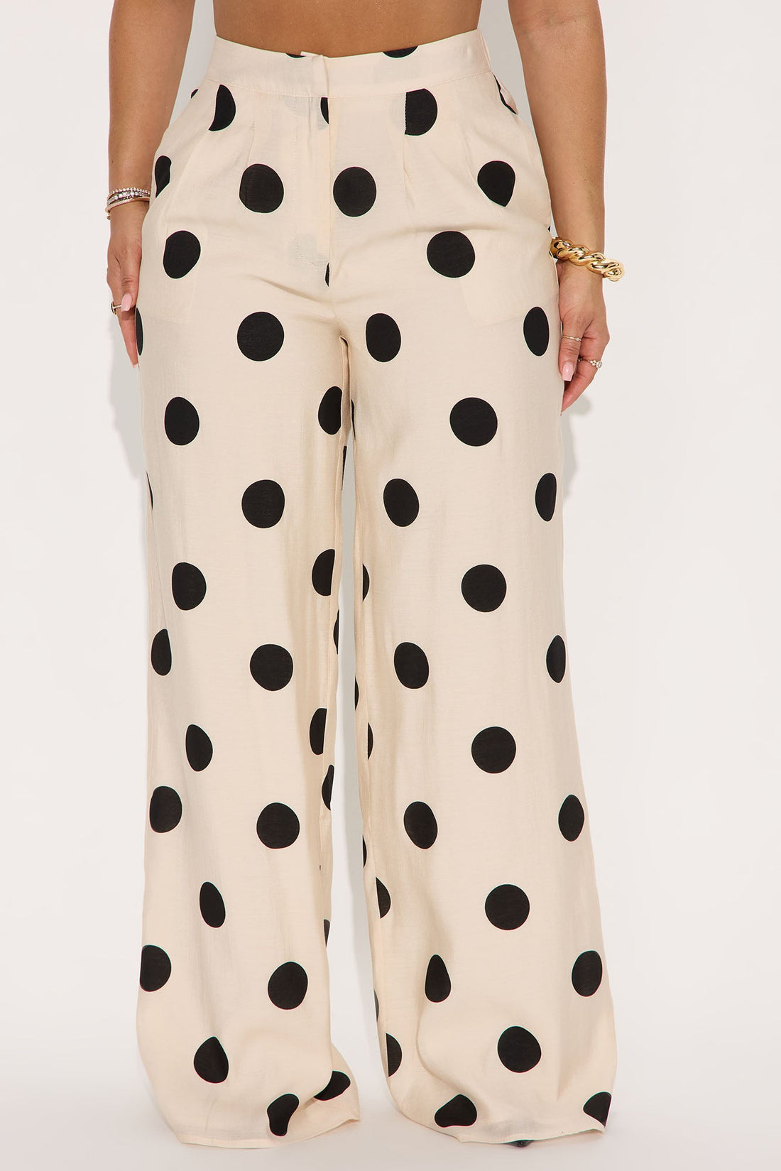 Missy High Rise Wide Leg Polka Dot Pant - Cream