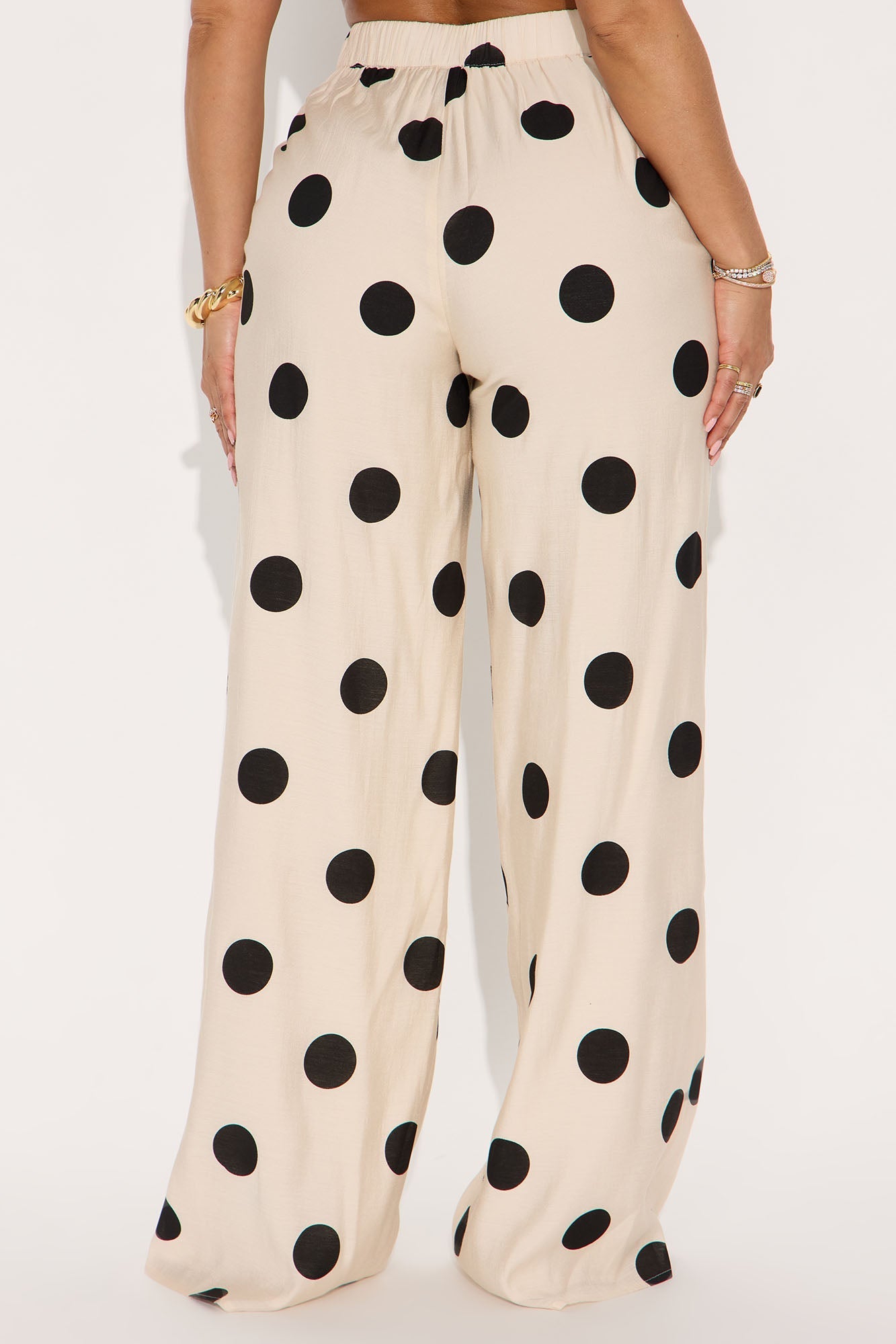 Missy High Rise Wide Leg Polka Dot Pant - Cream