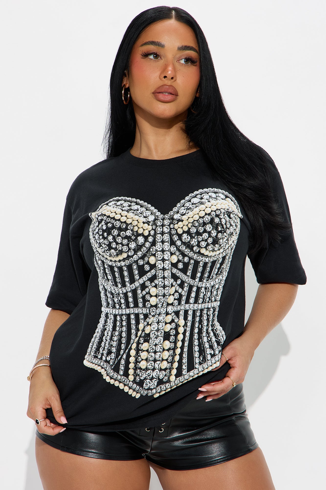 What Waist Pearl Oversized Tee - Black