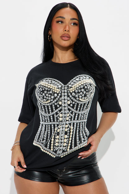 What Waist Pearl Oversized Tee - Black