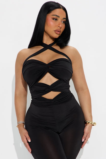 Dare Me Ruched Cut Out Halter Jumpsuit - Black