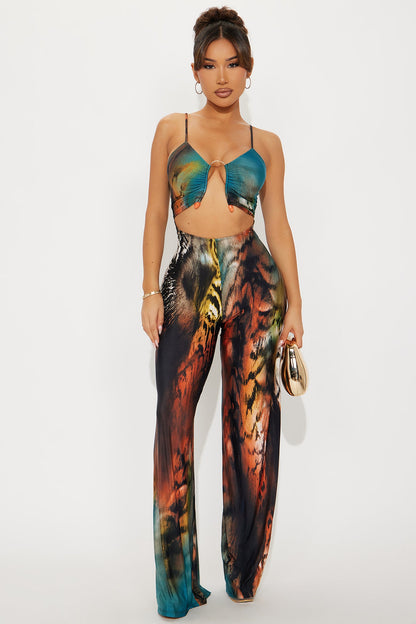 Rhae Cut Out Jumpsuit - Teal/combo