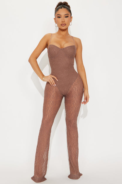 Give Me A Sign Lace Jumpsuit - Brown