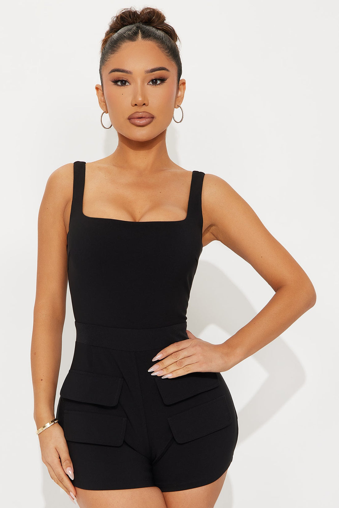 Raven Sleeveless Crepe Romper - Black