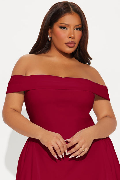 Yara Off Shoulder Midi Dress - Red