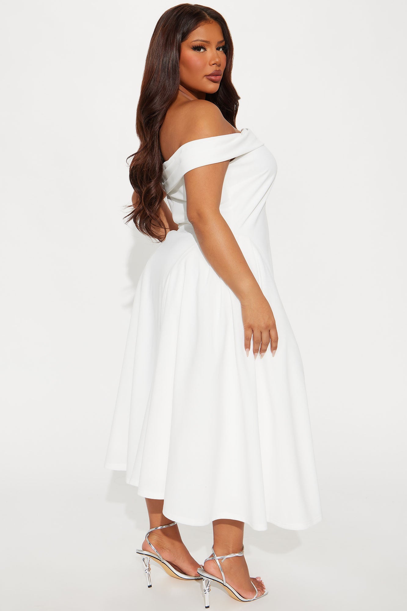 Yara Off Shoulder Midi Dress - White