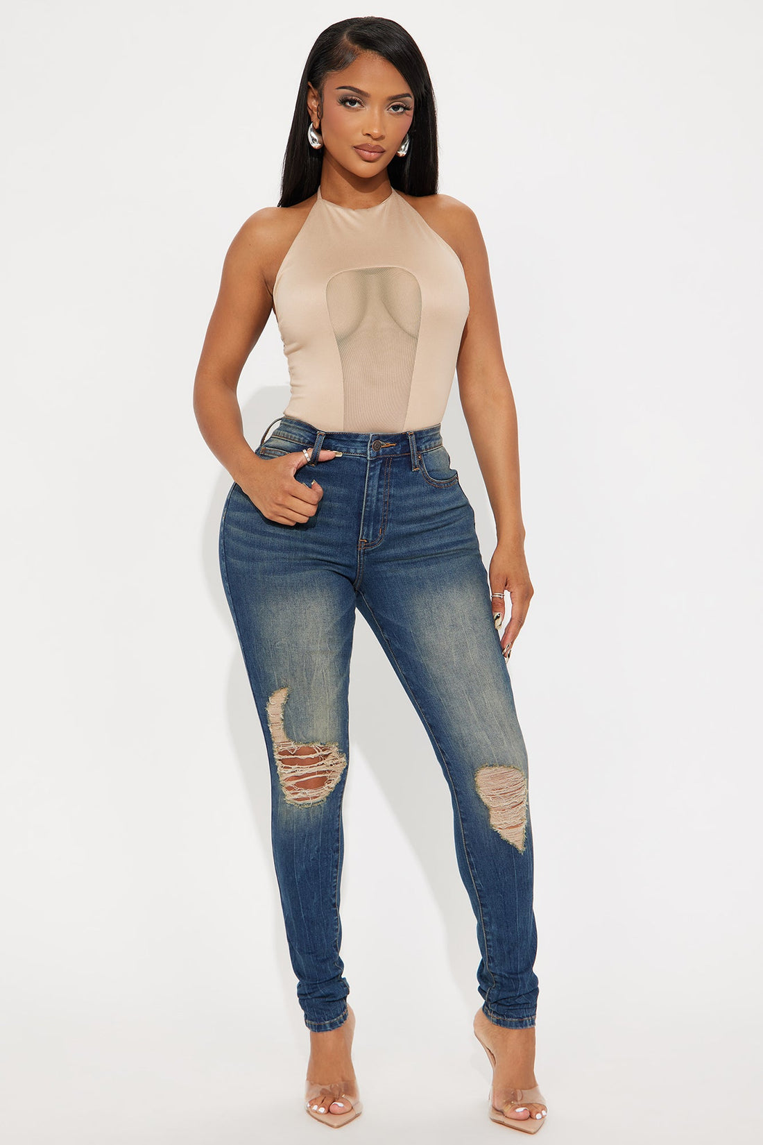Tall Kelly Ripped Tinted Stretch Skinny Jeans - Dark Denim
