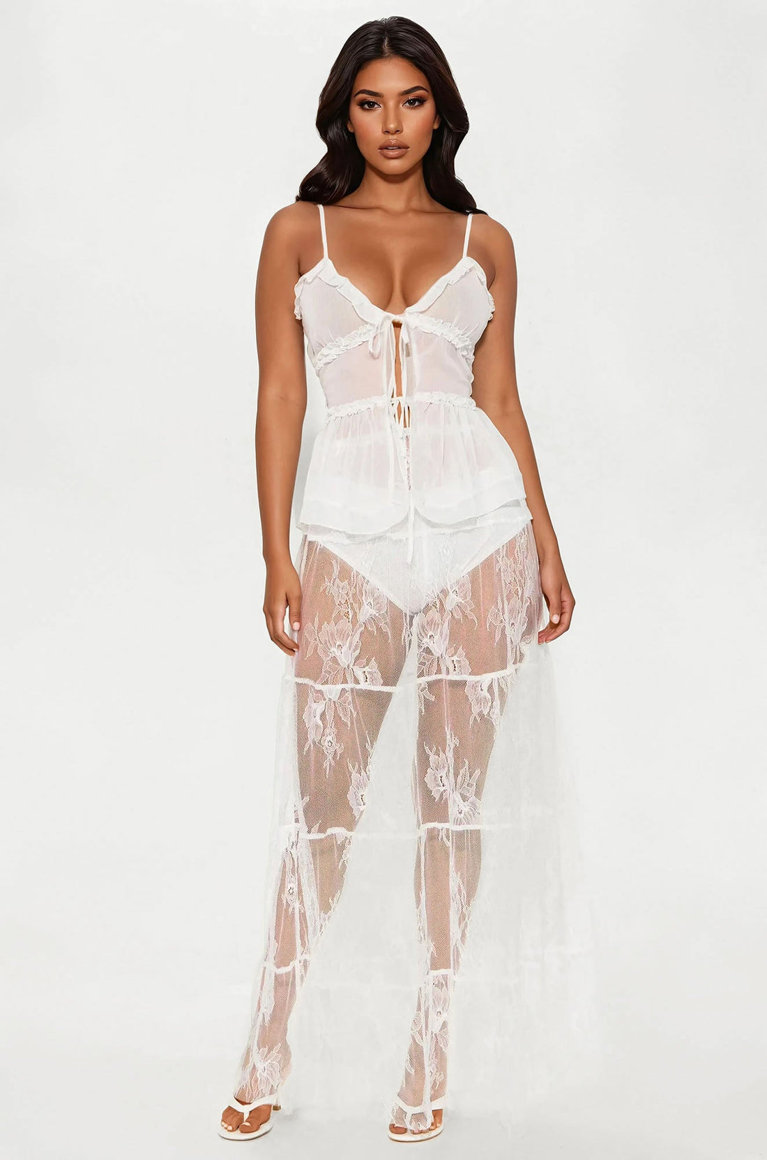 Falling For You Mid Rise Sheer Lace Maxi Skirt - White