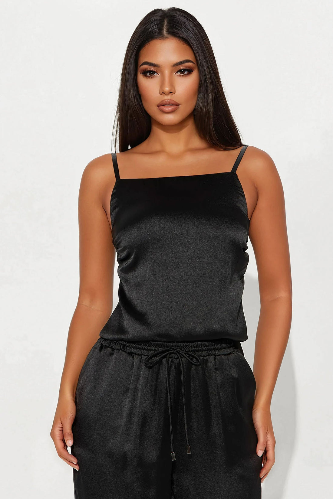 Take A Look Satin Wide Leg Pant Set - Black