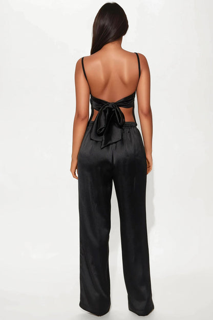 Take A Look Satin Wide Leg Pant Set - Black