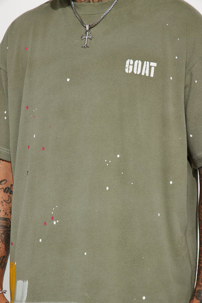 GOAT Paint Splatter Oversized Short Sleeve Tee - Olive