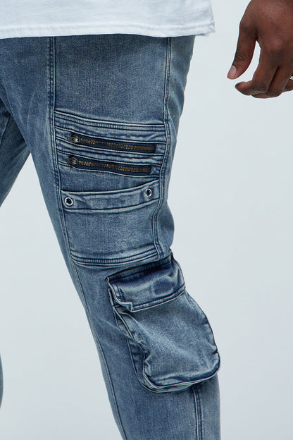 Johnny Vintage Skinny Cargo Jeans - Vintage Blue Wash
