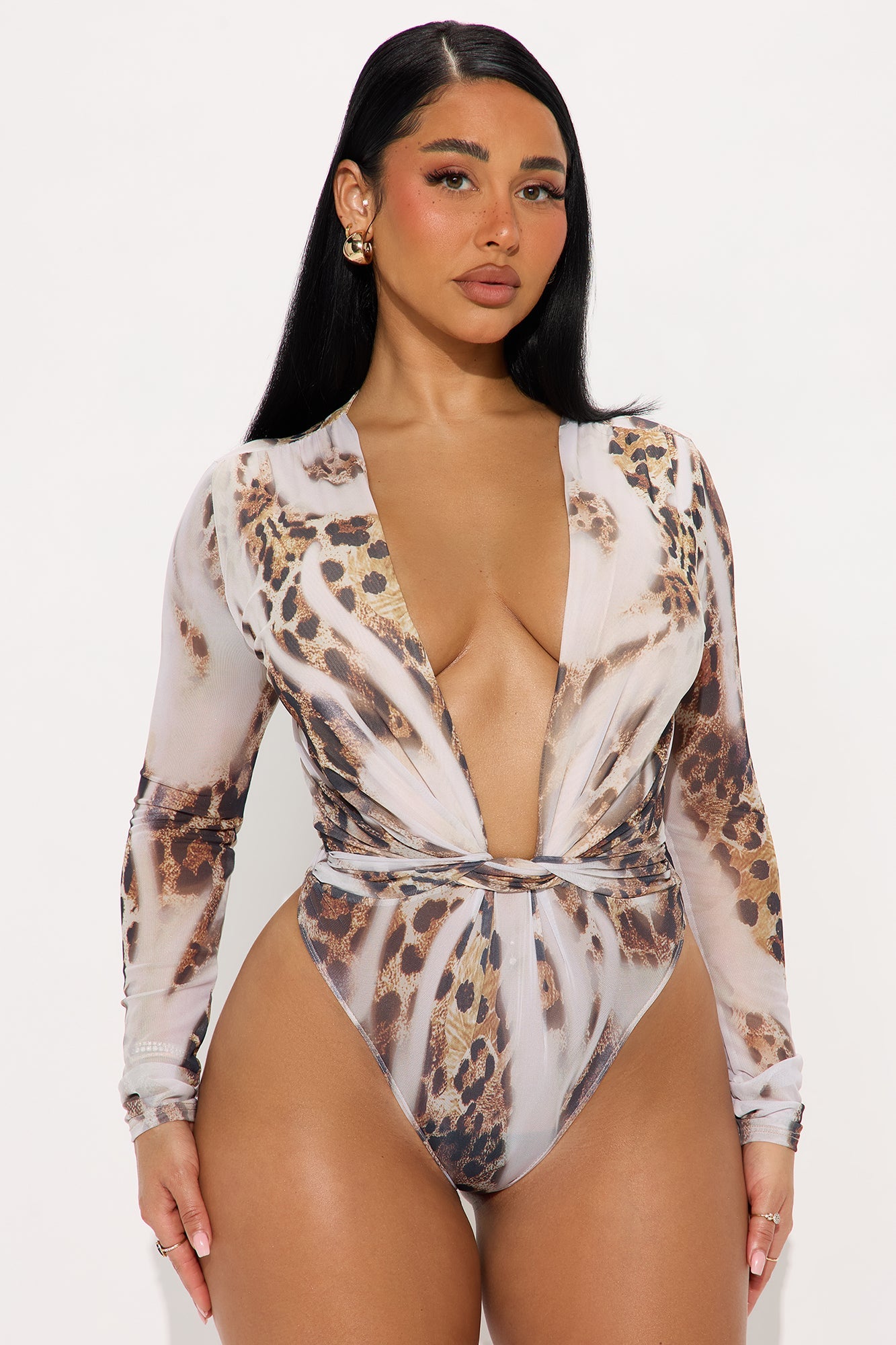 Savage Tension Mesh Long Sleeve Bodysuit - Leopard