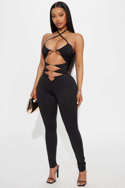 Dance All Night Cut Out Jumpsuit - Black