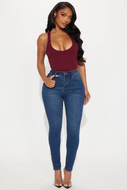 Sarafiena Double Lined Scoop Neck Bodysuit - Burgundy