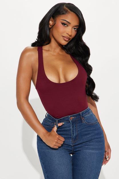 Sarafiena Double Lined Scoop Neck Bodysuit - Burgundy