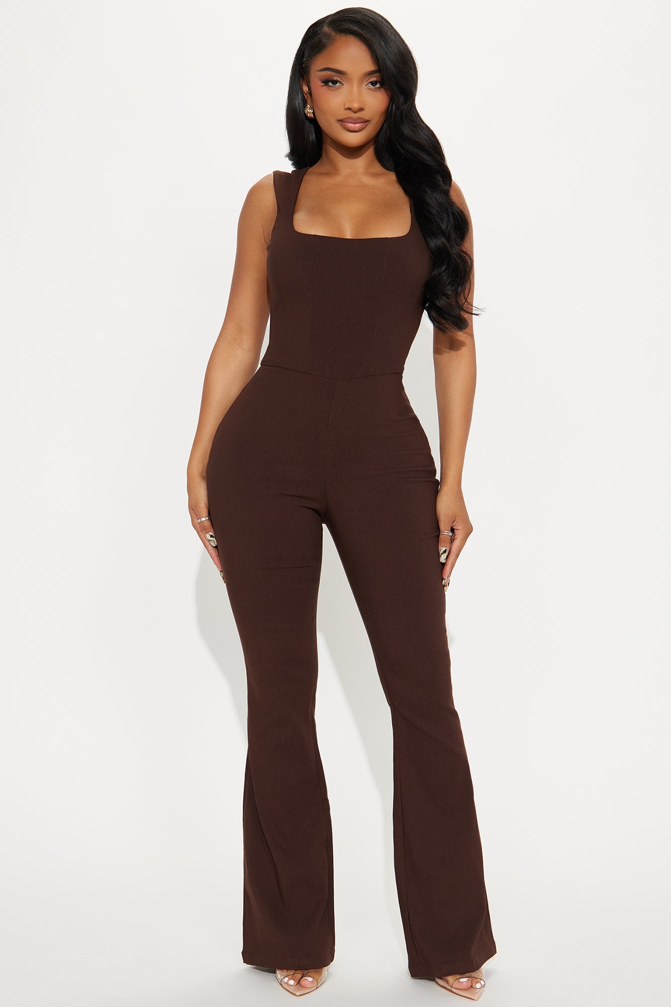 The Other Side Flare Leg Jumpsuit - Chocolate