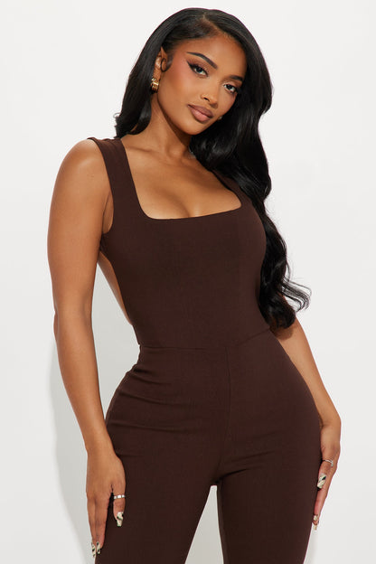 The Other Side Flare Leg Jumpsuit - Chocolate