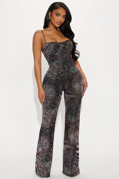 Martina Mesh Jumpsuit - Brown/combo