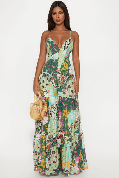 Vacay Ready Wide Leg Jumpsuit - Green/combo