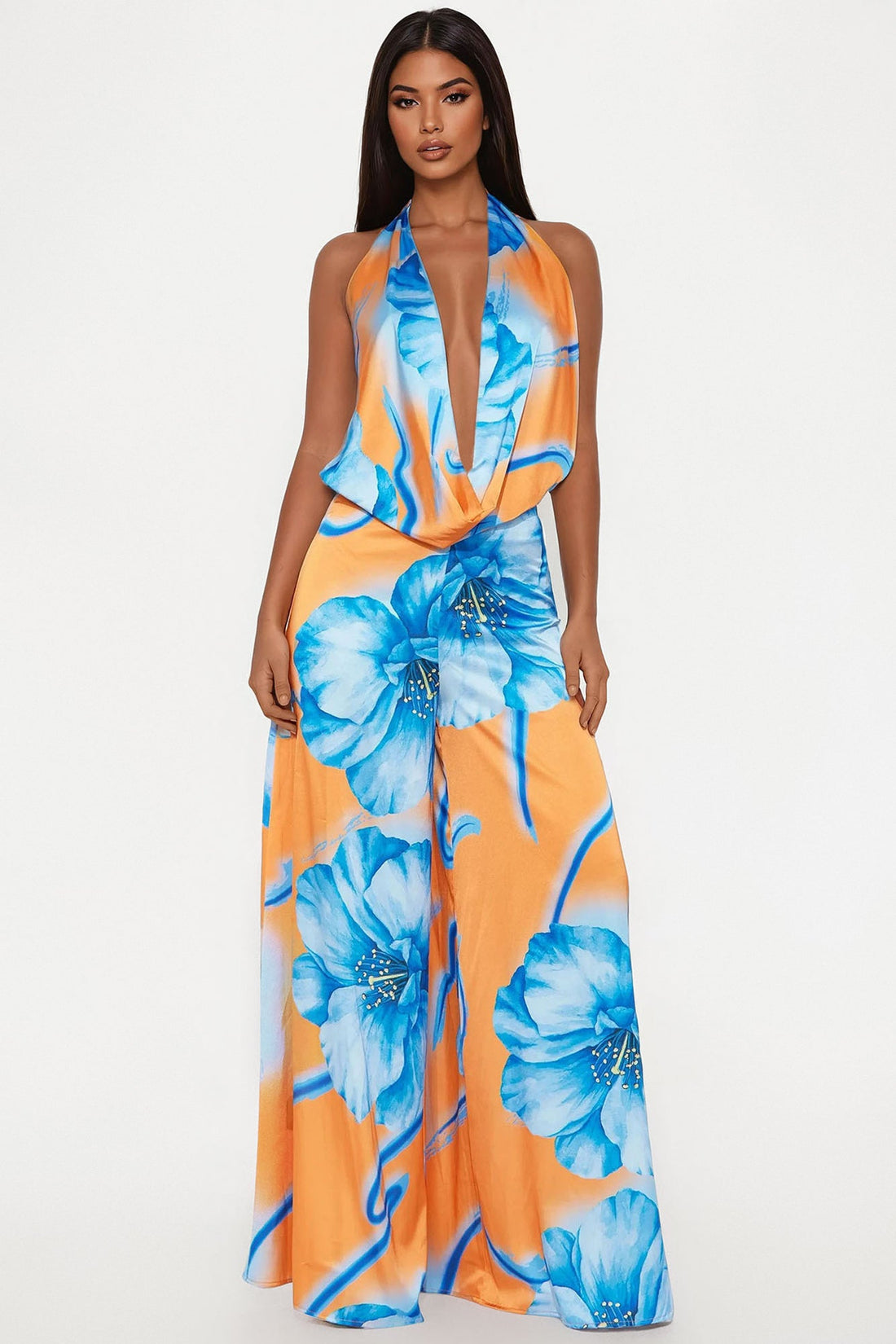 Sun And Sips Satin Jumpsuit - Orange/combo