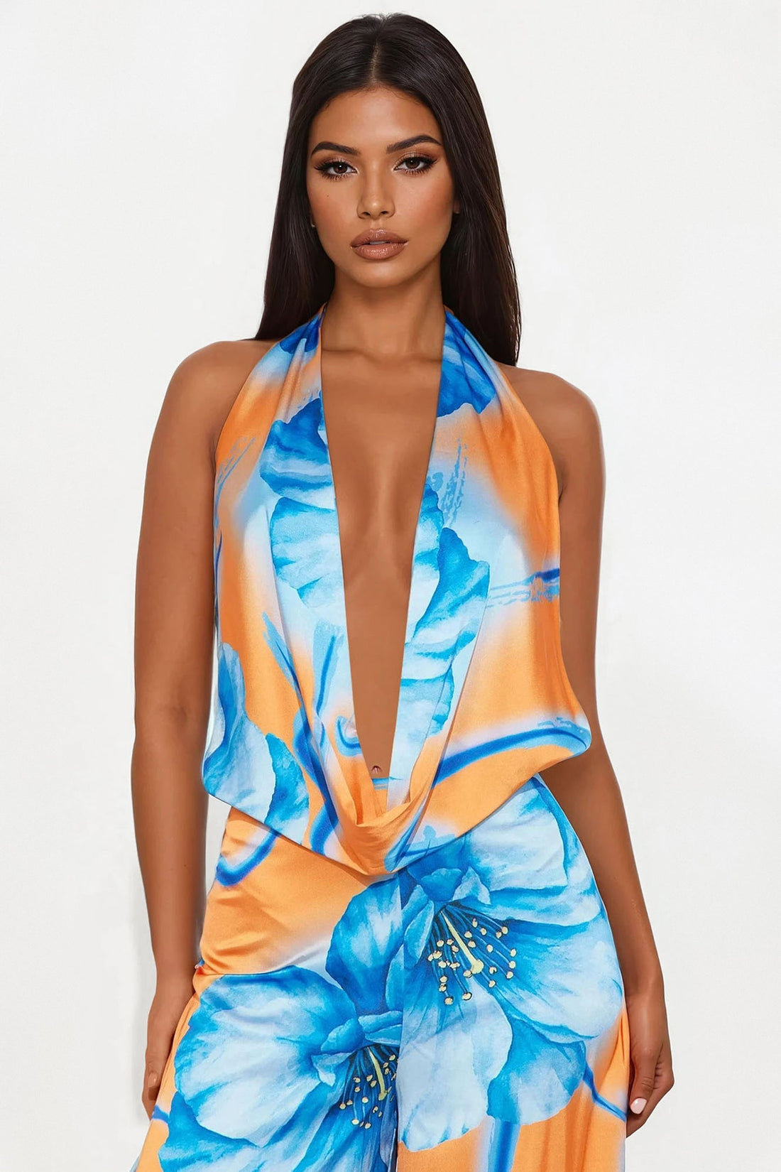 Sun And Sips Satin Jumpsuit - Orange/combo