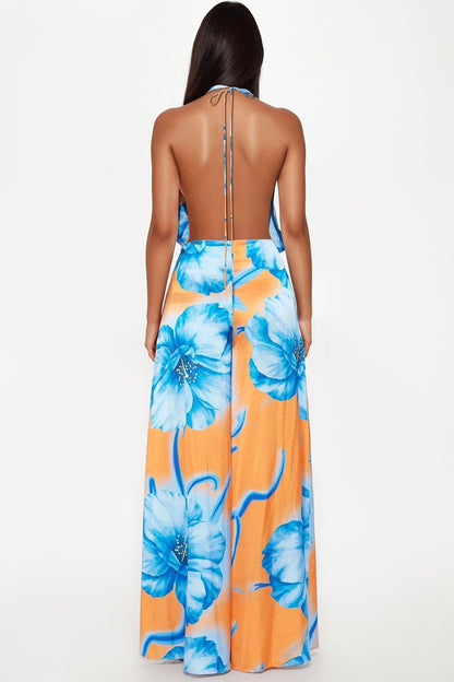 Sun And Sips Satin Jumpsuit - Orange/combo