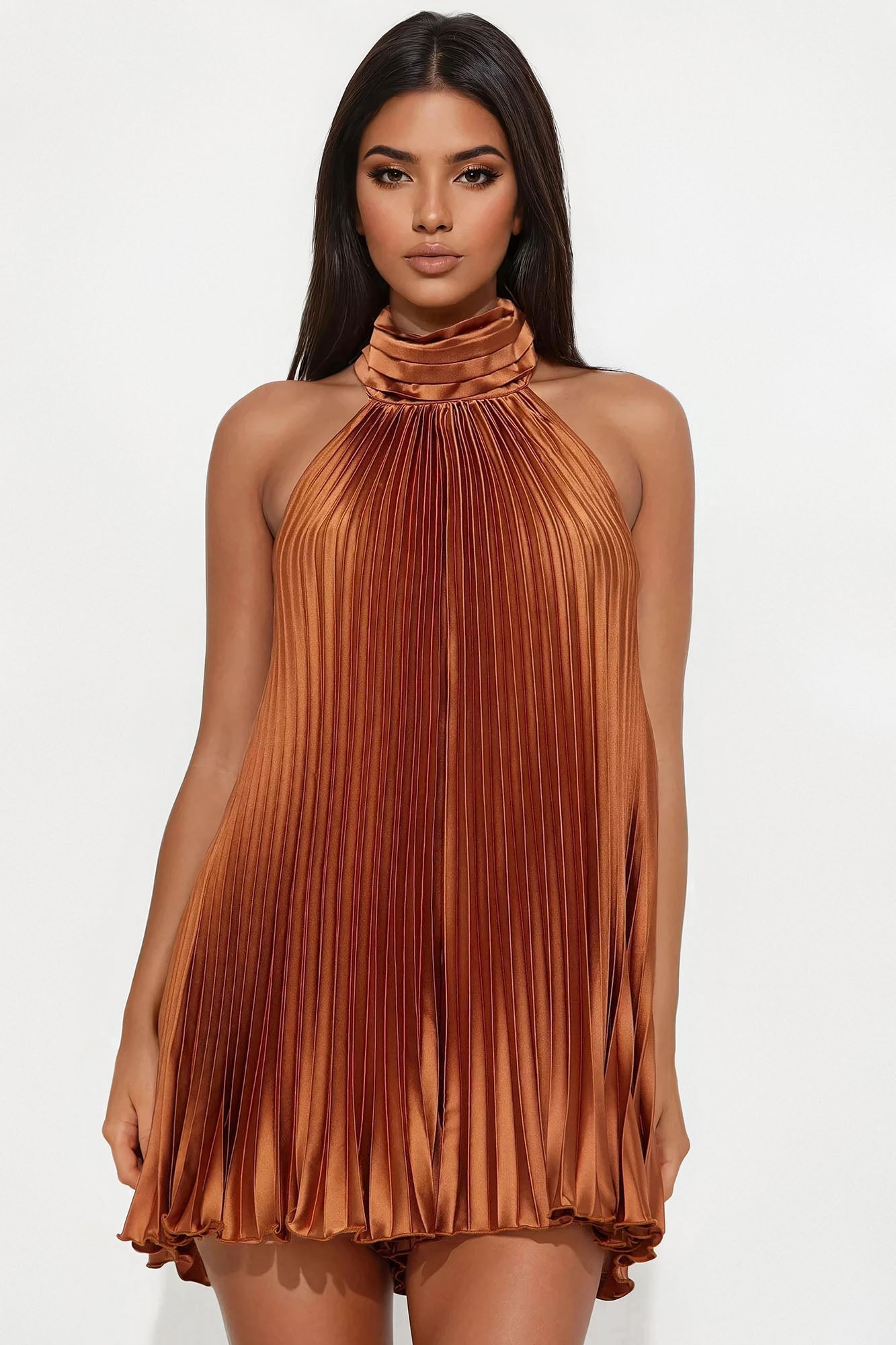 Island Mist Pleated Romper - Cognac