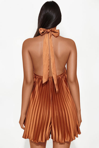 Island Mist Pleated Romper - Cognac