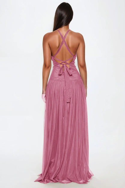Love Me Criss Cross Tulle Gown - Mauve