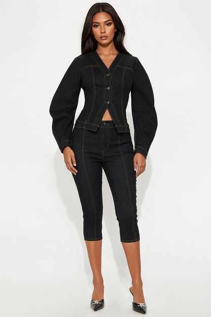Evelyn Denim Capri Set - Dark Wash