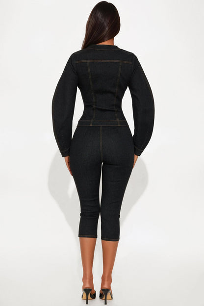 Evelyn Denim Capri Set - Dark Wash