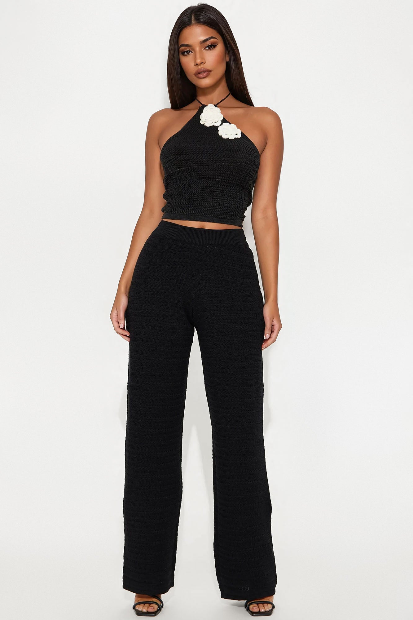 Live In Style Crochet Straight Leg Pant - Black