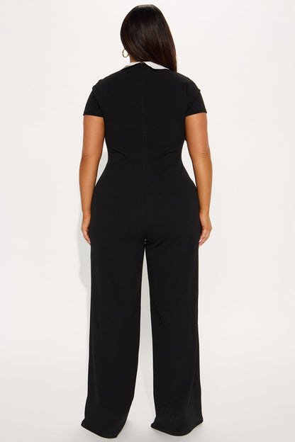 All Or Nothing Short Sleeve Jumpsuit - Black/White
