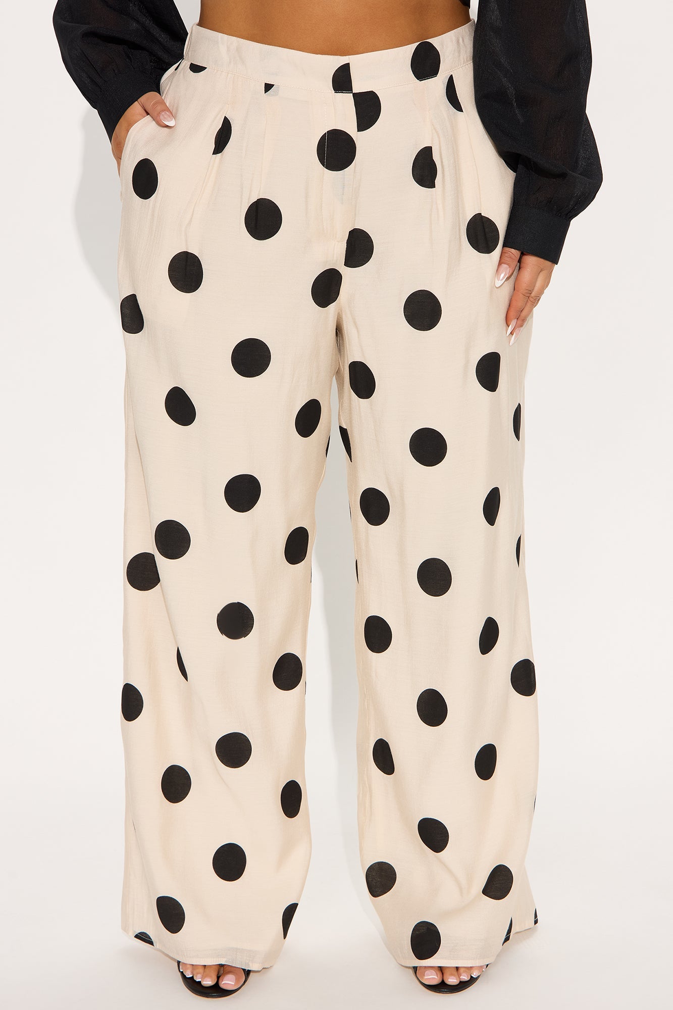 Missy High Rise Wide Leg Polka Dot Pant - Cream