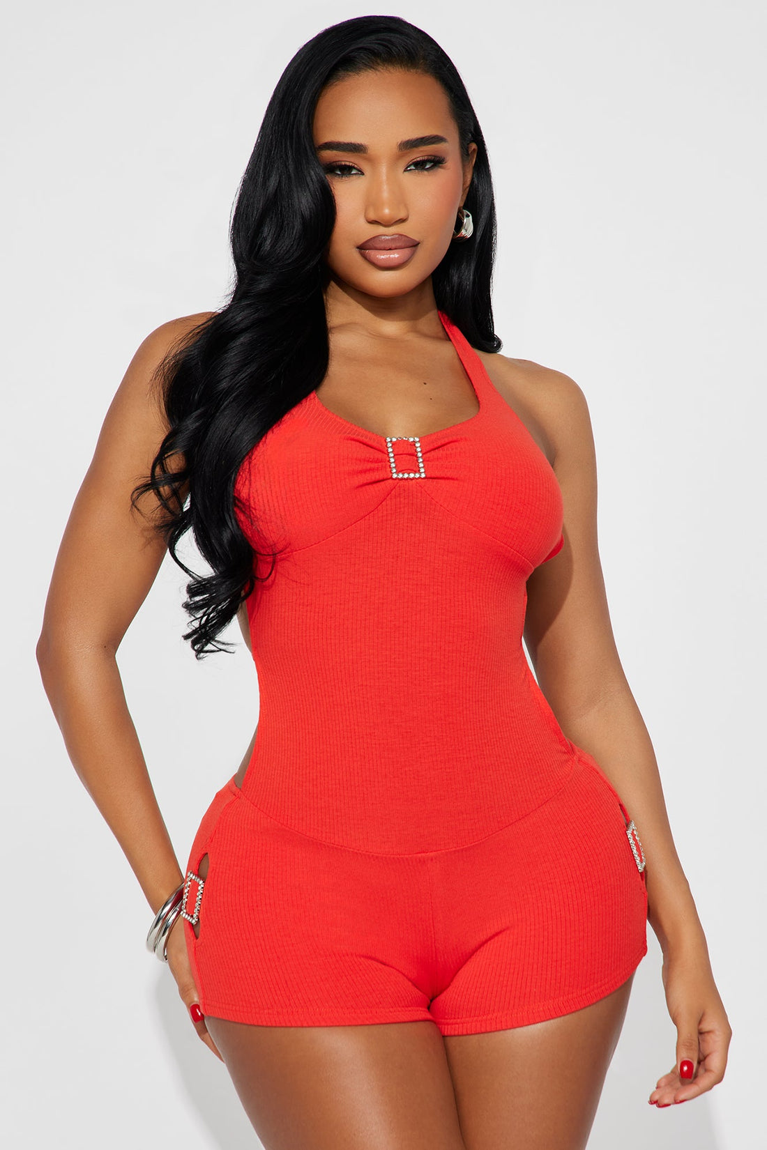 Run The World Ribbed Romper - Red
