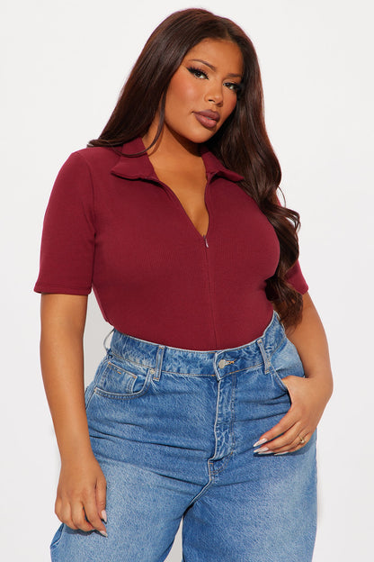 Hustle And Grind Short Sleeve Bodysuit - Burgundy