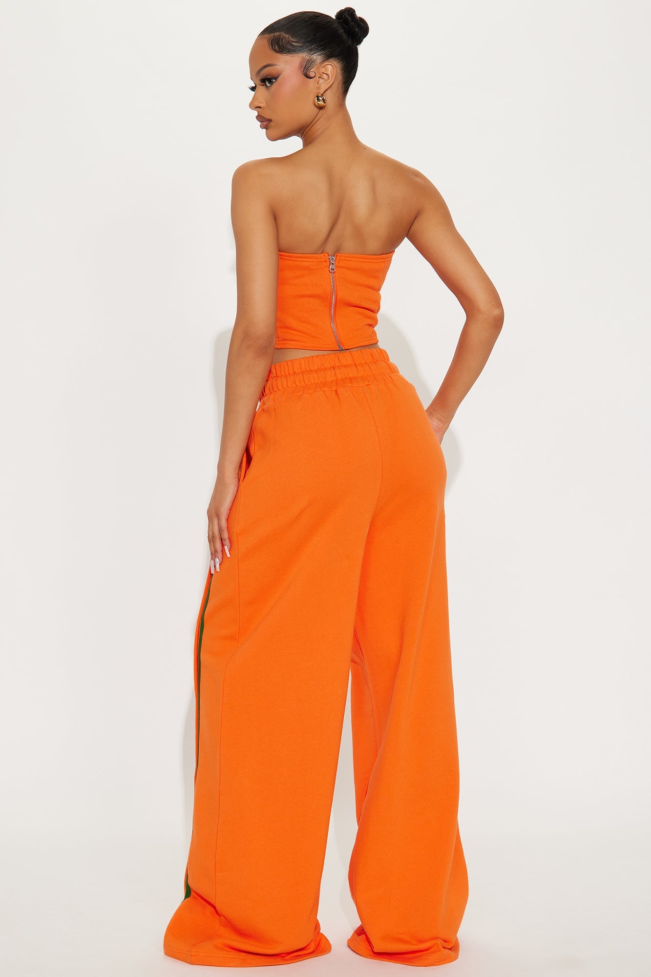 Sara Fleece Track Pant Set - Orange/combo
