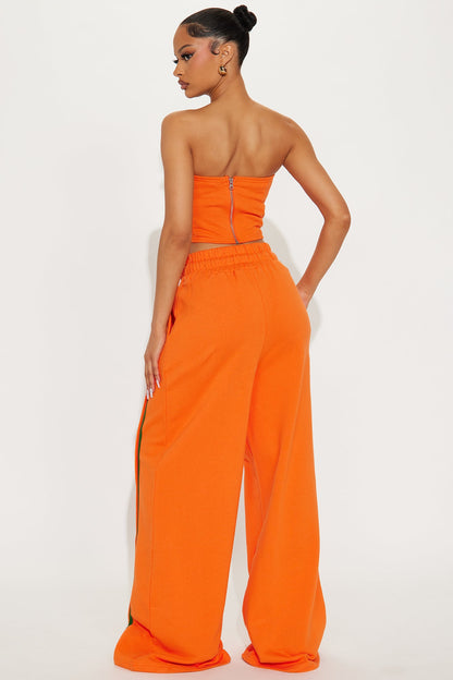 Sara Fleece Track Pant Set - Orange/combo