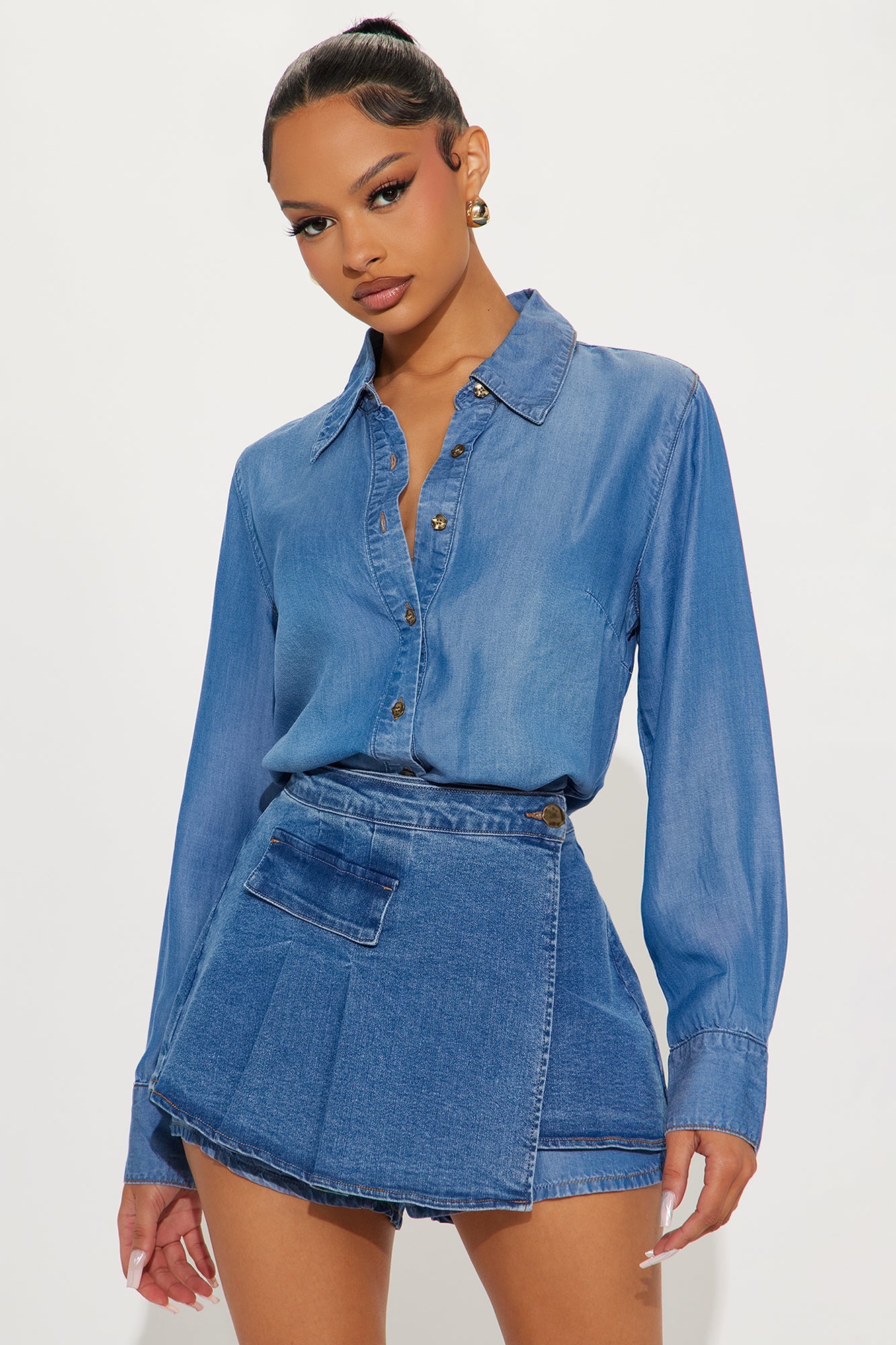 Rebel Long Sleeve Romper - Medium Wash