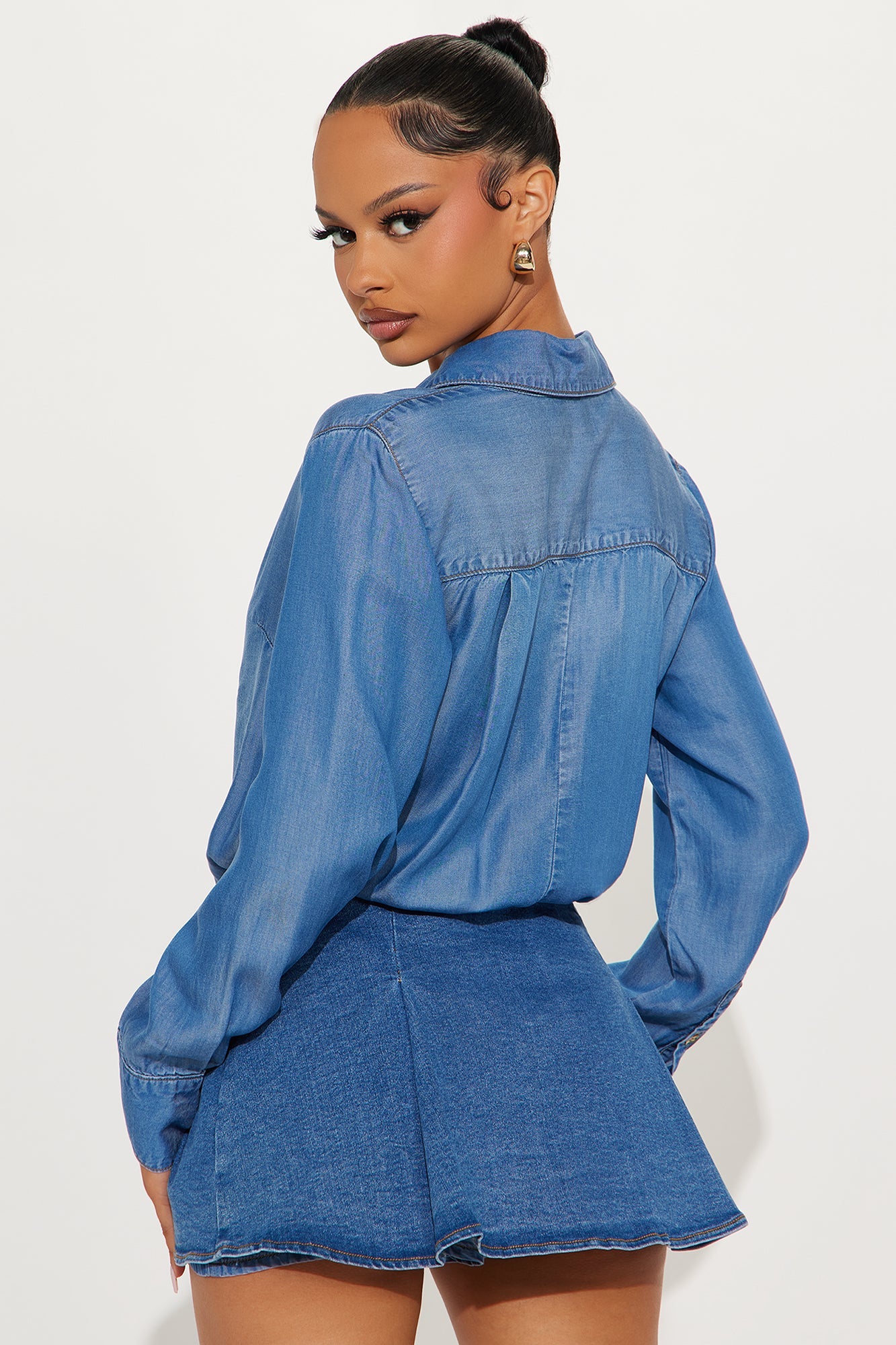 Rebel Long Sleeve Romper - Medium Wash