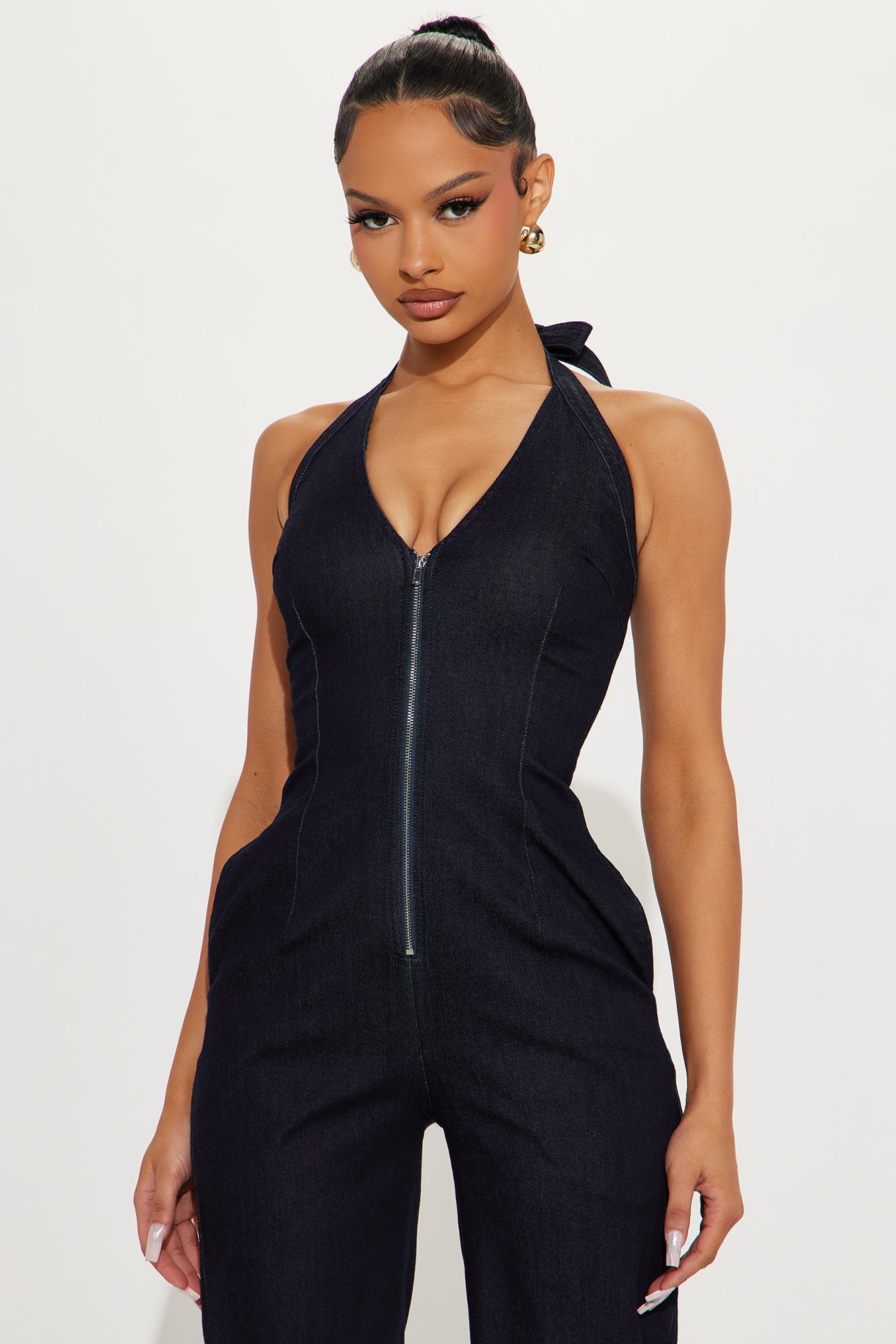 Selena Halter Denim Jumpsuit - Indigo