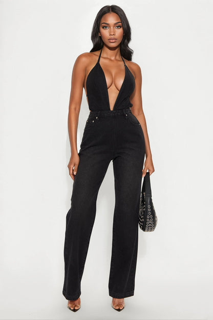 Letting Loose Denim Jumpsuit - Black Wash