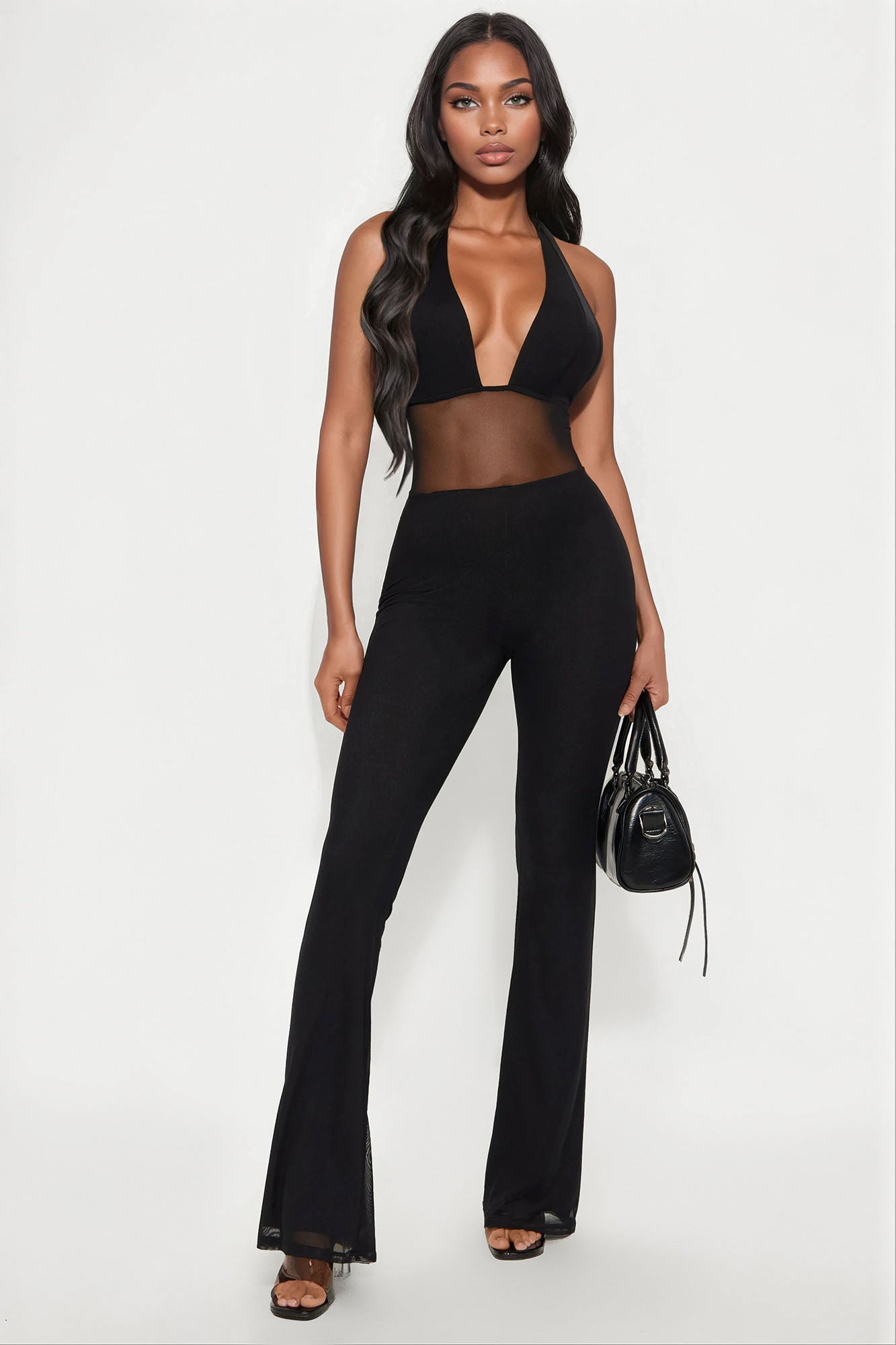Valentina Mesh Cut Out Jumpsuit - Black