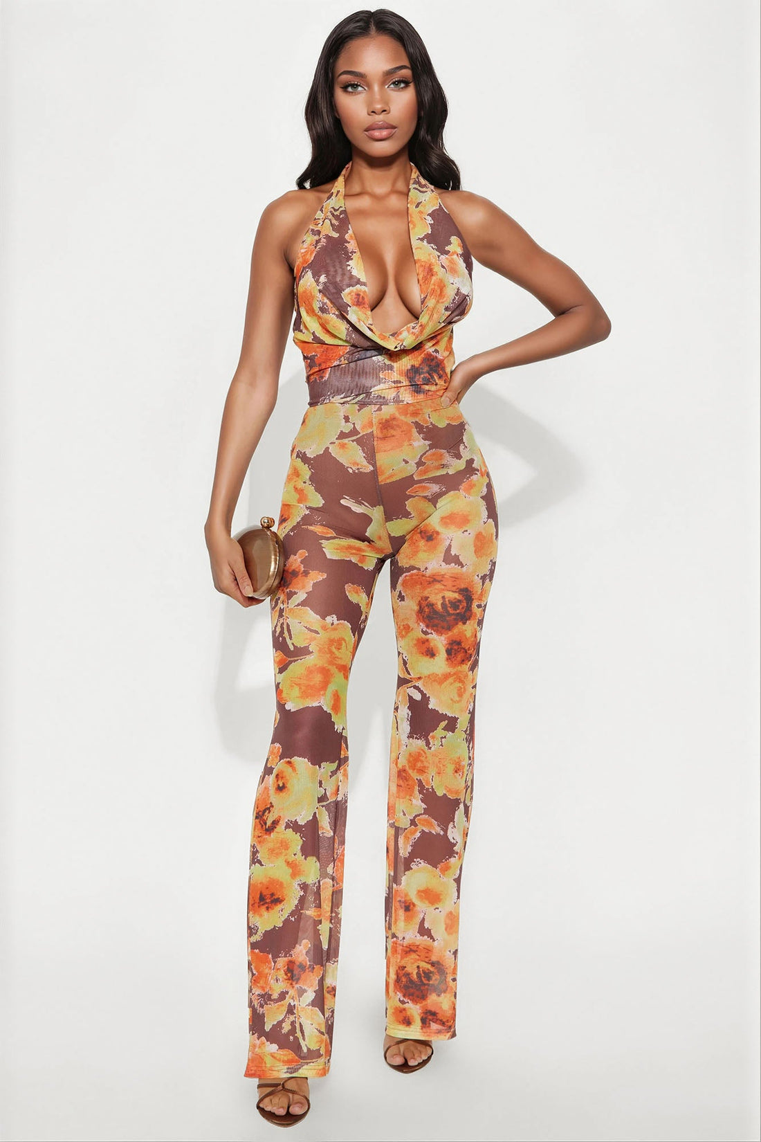 Ready To Reconnect Mesh Jumpsuit - Brown/combo