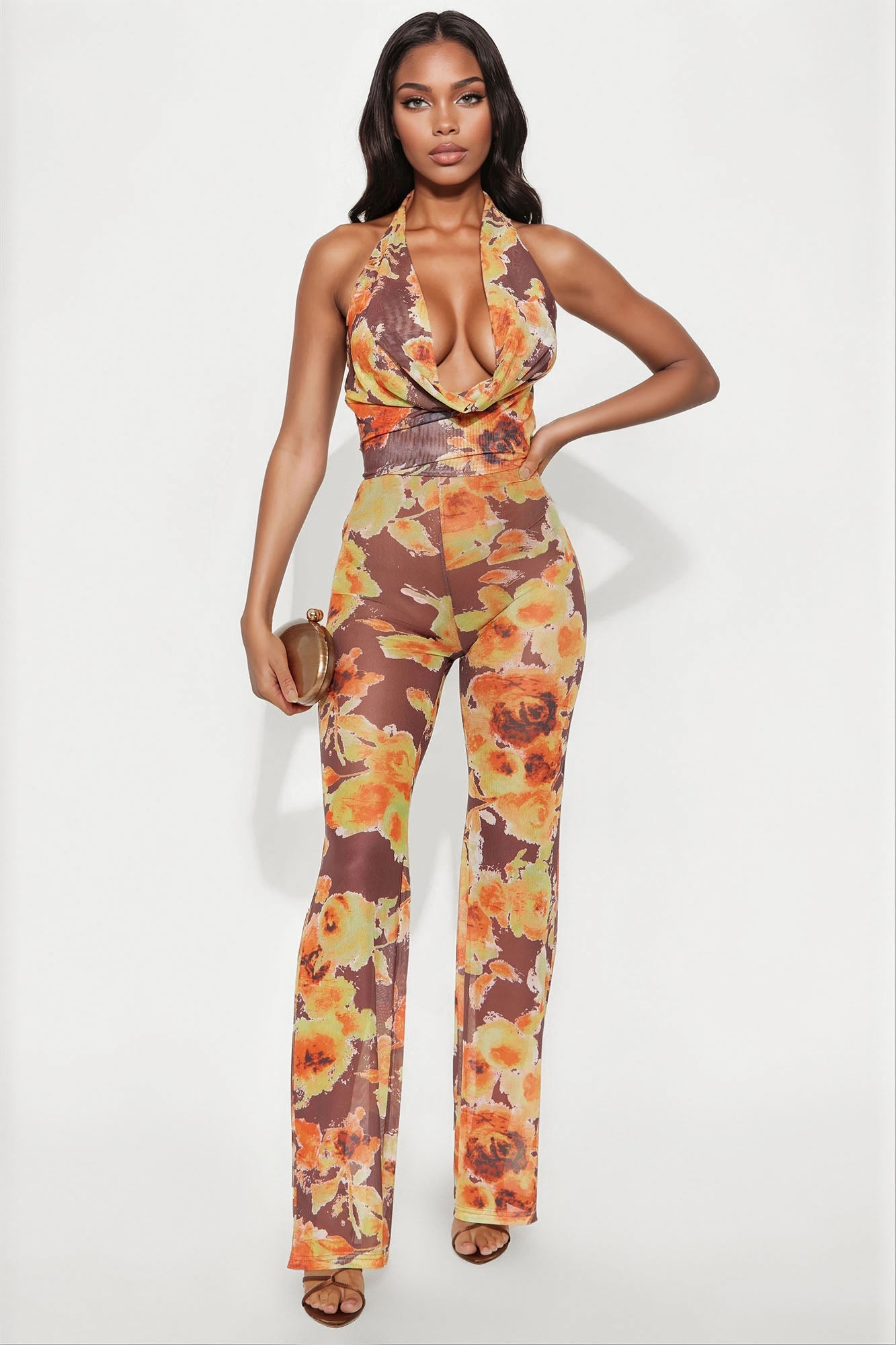 Ready To Reconnect Mesh Jumpsuit - Brown/combo