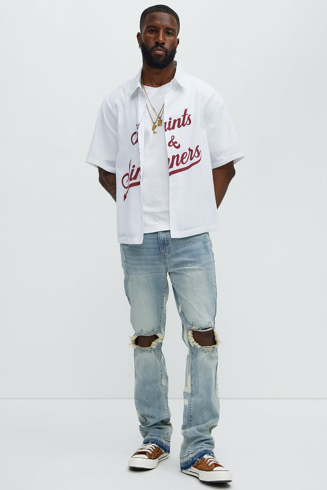 Apex Splotter Ripped Stacked Skinny Flare Jeans - Light Blue Wash