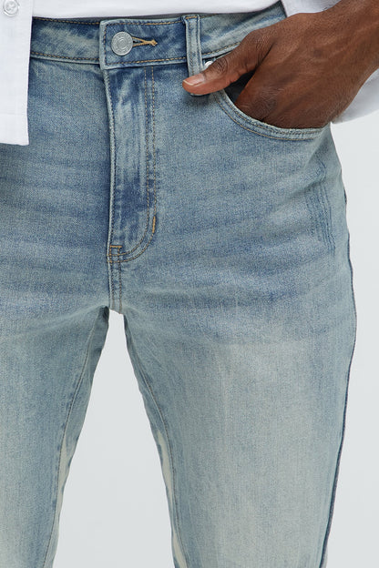 Apex Splotter Ripped Stacked Skinny Flare Jeans - Light Blue Wash