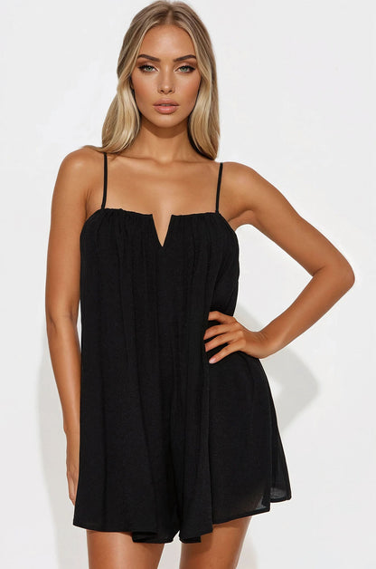 Timeless Dreams Linen Romper - Black